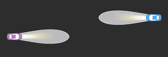 Correct dimming of full beams, example 1.